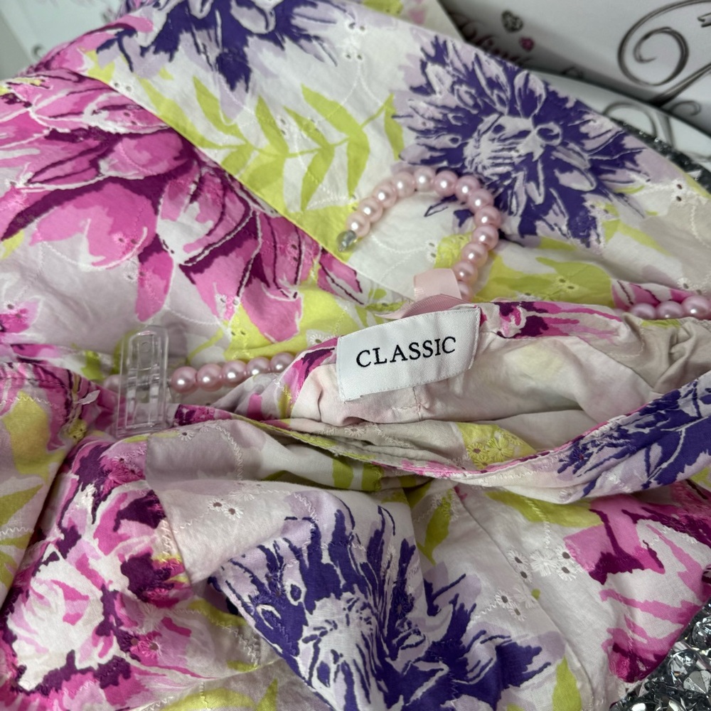 M&S classic skirt crochet pattern throughout flowers white green pink purple - Picture 9 of 11